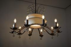 Art Deco Brass and Glass Ten Arm Chandelier with Glass Beads - 4510456