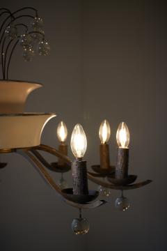 Art Deco Brass and Glass Ten Arm Chandelier with Glass Beads - 4510457