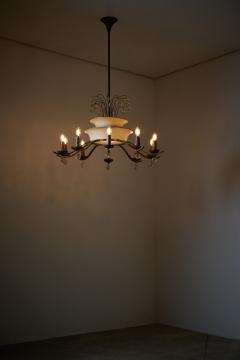 Art Deco Brass and Glass Ten Arm Chandelier with Glass Beads - 4510458