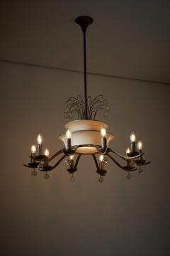 Art Deco Brass and Glass Ten Arm Chandelier with Glass Beads - 4510459