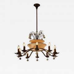 Art Deco Brass and Glass Ten Arm Chandelier with Glass Beads - 4515089