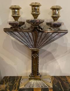 Art Deco Bronze Pair of Candlesticks Silver and Gold - 3865573