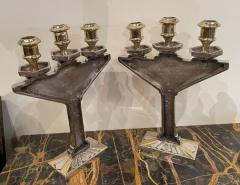 Art Deco Bronze Pair of Candlesticks Silver and Gold - 3865637