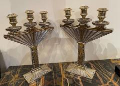 Art Deco Bronze Pair of Candlesticks Silver and Gold - 3865639