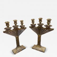 Art Deco Bronze Pair of Candlesticks Silver and Gold - 3869370