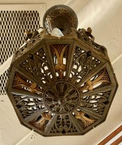 Art Deco Bronze and Amber Glass Chandelier with Sculptural Form - 4562875