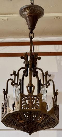 Art Deco Bronze and Amber Glass Chandelier with Sculptural Form - 4562891