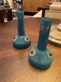 Art Deco Bulb Glass Vases Teal Art Glass Austria Early 20th Century - 4788149