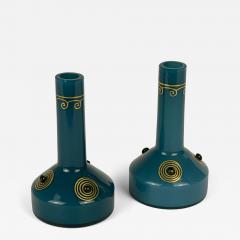 Art Deco Bulb Glass Vases Teal Art Glass Austria Early 20th Century - 4790583