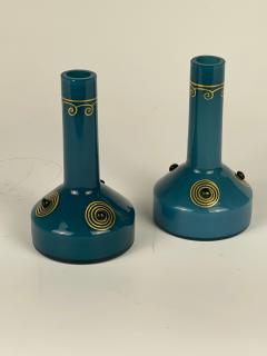 Art Deco Bulb Glass Vases Teal Art Glass Austria Early 20th Century - 4790584