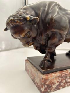 Art Deco Bull Sculpture Bronze Marble France circa 1930 - 3769087