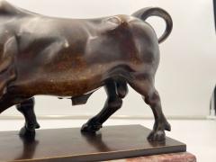 Art Deco Bull Sculpture Bronze Marble France circa 1930 - 3769094