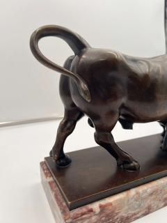 Art Deco Bull Sculpture Bronze Marble France circa 1930 - 3769097