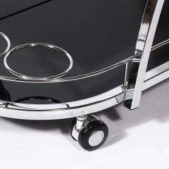 Art Deco Bullet Form Two Tier Rolling Bar Serving Cart in Vitrolite Chrome - 4550601