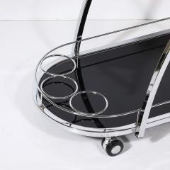 Art Deco Bullet Form Two Tier Rolling Bar Serving Cart in Vitrolite Chrome - 4550602