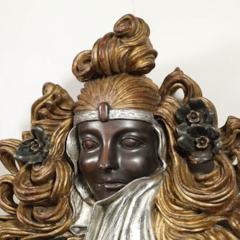 Art Deco Carved Sculptural Flapper Mirror in Limewood Plaster Appliques Gilt - 4490023