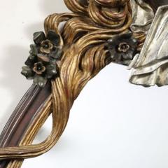 Art Deco Carved Sculptural Flapper Mirror in Limewood Plaster Appliques Gilt - 4490025