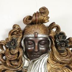 Art Deco Carved Sculptural Flapper Mirror in Limewood Plaster Appliques Gilt - 4490027