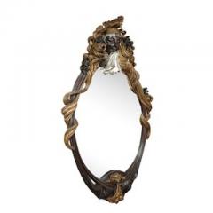 Art Deco Carved Sculptural Flapper Mirror in Limewood Plaster Appliques Gilt - 4490028