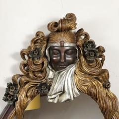 Art Deco Carved Sculptural Flapper Mirror in Limewood Plaster Appliques Gilt - 4490035