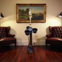 Art Deco Cast Iron Plant Stand with Faux Bronze Nude Female Statue France - 4251218