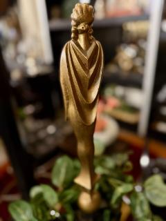 Art Deco Cast Iron Plant Stand with Faux Bronze Nude Female Statue France - 4251221