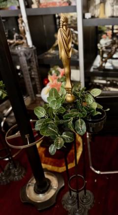 Art Deco Cast Iron Plant Stand with Faux Bronze Nude Female Statue France - 4251222