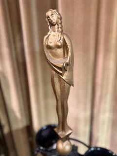 Art Deco Cast Iron Plant Stand with Faux Bronze Nude Female Statue France - 4251225
