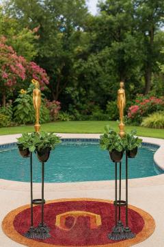 Art Deco Cast Iron Plant Stand with Faux Bronze Nude Female Statue France - 4251226