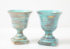 Art Deco Ceramic Gold Washed Turquoise Cache Pots - 4505298