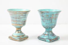 Art Deco Ceramic Gold Washed Turquoise Cache Pots - 4505300