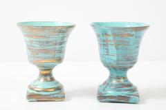 Art Deco Ceramic Gold Washed Turquoise Cache Pots - 4505301