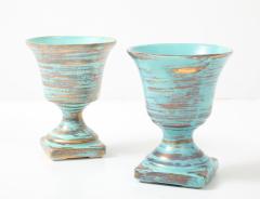 Art Deco Ceramic Gold Washed Turquoise Cache Pots - 4505303