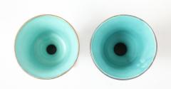 Art Deco Ceramic Gold Washed Turquoise Cache Pots - 4505305