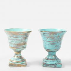 Art Deco Ceramic Gold Washed Turquoise Cache Pots - 4508137