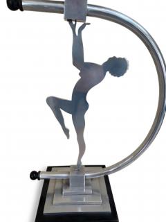 Art Deco Chome lamp with a lady supporting a white glass globe - 4672565