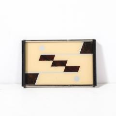 Art Deco Chrome Eglomise Tray in Cream Umber with Silvered Linear Detailing - 4403602