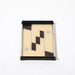 Art Deco Chrome Eglomise Tray in Cream Umber with Silvered Linear Detailing - 4403603