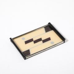 Art Deco Chrome Eglomise Tray in Cream Umber with Silvered Linear Detailing - 4403605