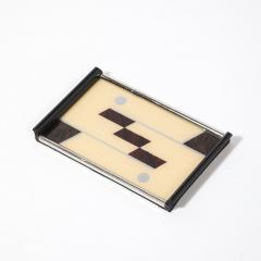 Art Deco Chrome Eglomise Tray in Cream Umber with Silvered Linear Detailing - 4403608