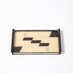 Art Deco Chrome Eglomise Tray in Cream Umber with Silvered Linear Detailing - 4403609