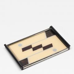 Art Deco Chrome Eglomise Tray in Cream Umber with Silvered Linear Detailing - 4404055
