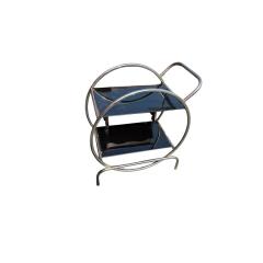 Art Deco Chrome Hoop Black Glass Cocktail Cart Dry Bar or Tea Trolly - 4523631