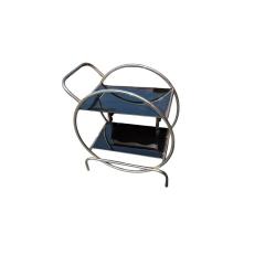 Art Deco Chrome Hoop Black Glass Cocktail Cart Dry Bar or Tea Trolly - 4523632