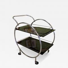Art Deco Chrome Hoop Black Glass Cocktail Cart Dry Bar or Tea Trolly - 4523831