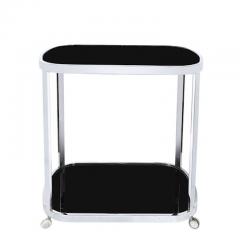 Art Deco Chrome Two Tier Rolling Serving Cart with Inset Black Vitrolite - 4490018
