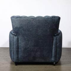 Art Deco Club Chair with Sculptural Ebonized Supports in Smoked Sapphire Velvet - 4438528