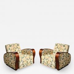Art Deco Club Lounge Chairs in Walnut with Rare Clarence House Upholstery - 3388325