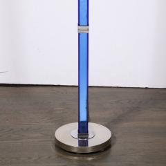 Art Deco Cobalt Blue Glass Satin Nickel Torchiere w Milk Glass Shade - 3197803