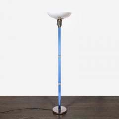 Art Deco Cobalt Blue Glass Satin Nickel Torchiere w Milk Glass Shade - 3197858